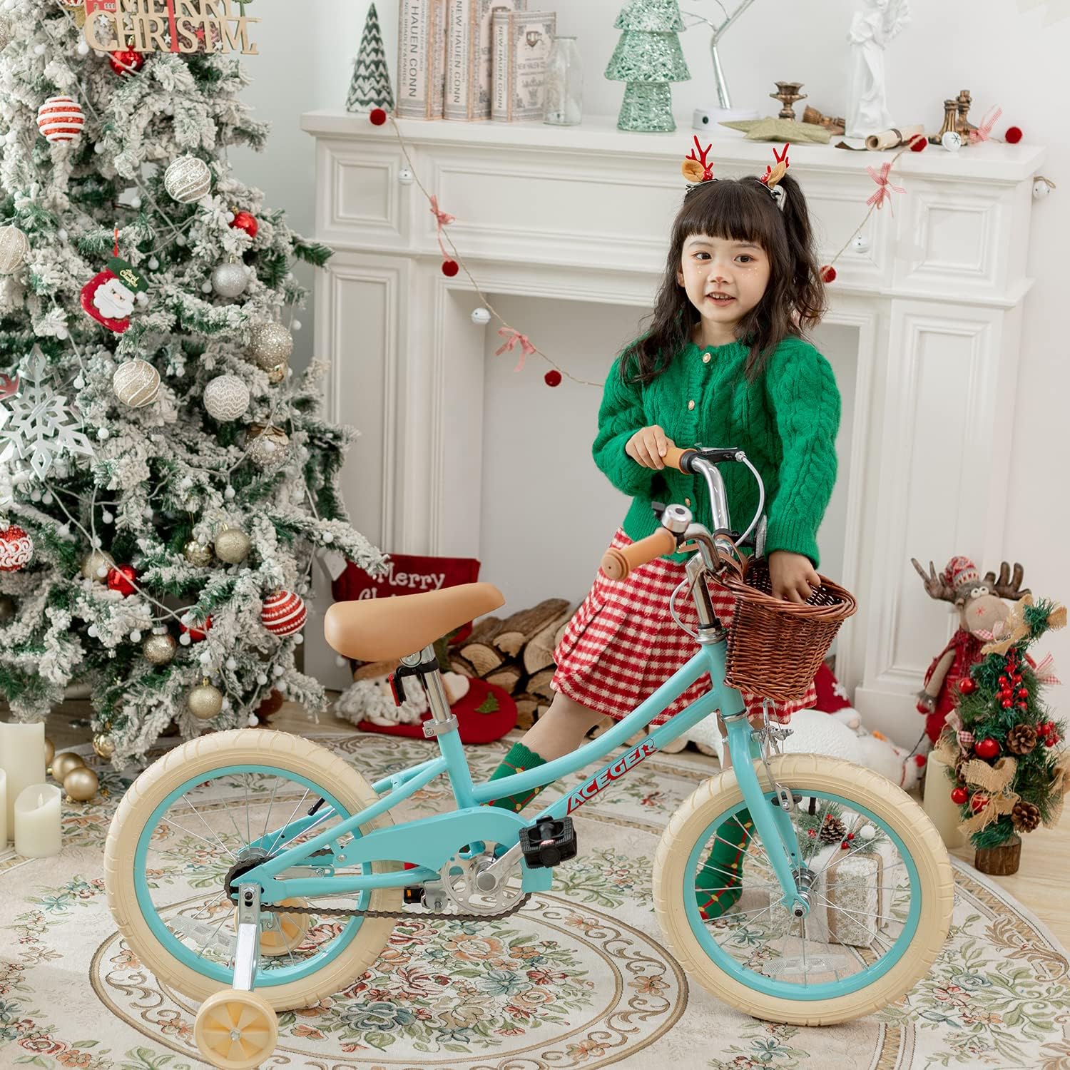 ACEGER Retro Princess Kids Bike with Basket for 3-12 Years Old Girls, Included Coaster Brake & Caliper Brake, 14 16 18 Inch with Training Wheels, 20 Inch with Kickstand, Vintage Bicycle for Gifts.