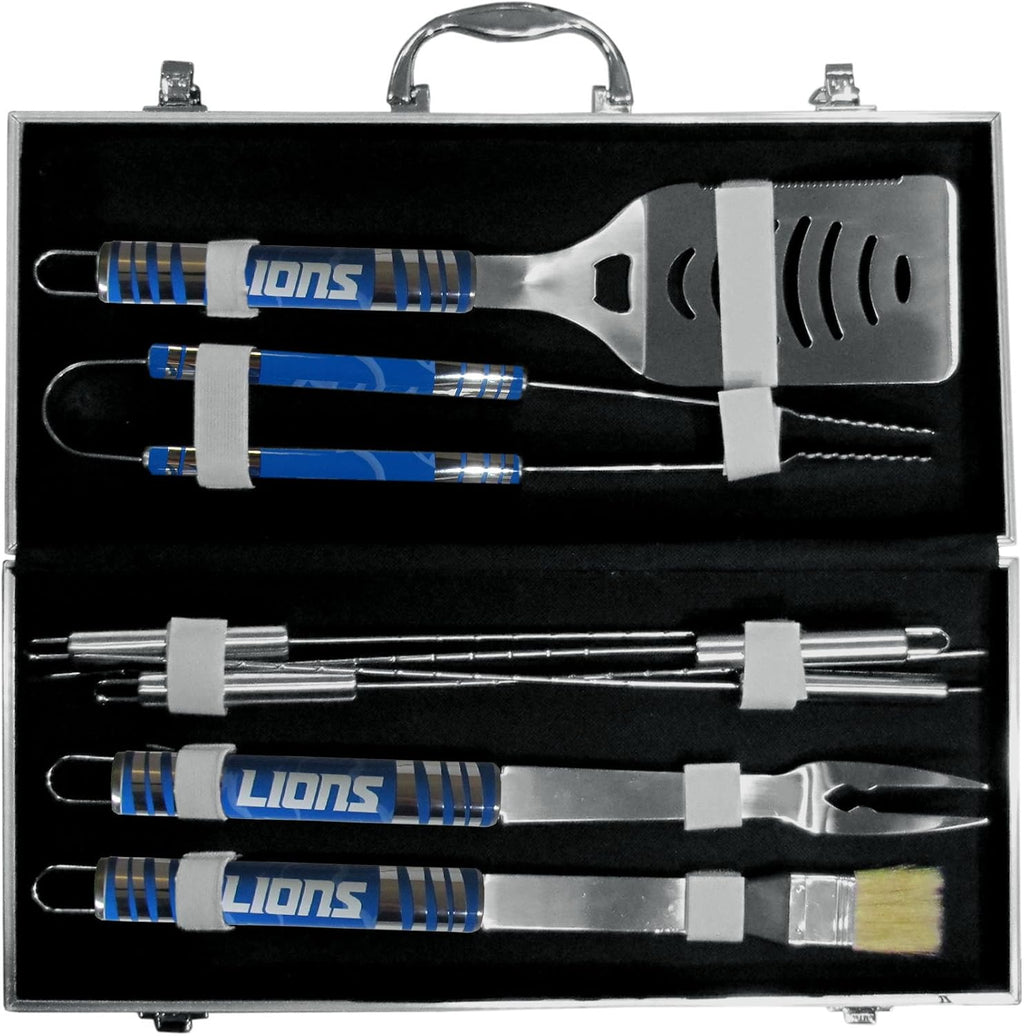 NFL Siskiyou Sports Fan Shop Detroit Lions Steel Tailgater BBQ Set w/Case 8 piece Gray