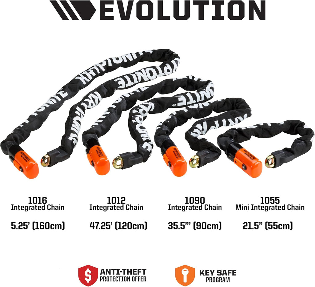 Kryptonite Evolution 1012 Bike Chain Lock, 4 Feet Long 10mm Steel Chain Heavy Duty Anti-Theft Sold Secure Gold Bicycle Chain Lock with Keys for E-Bike, Motorcycle, Scooter, Bicycle, Door, Gate, Fence