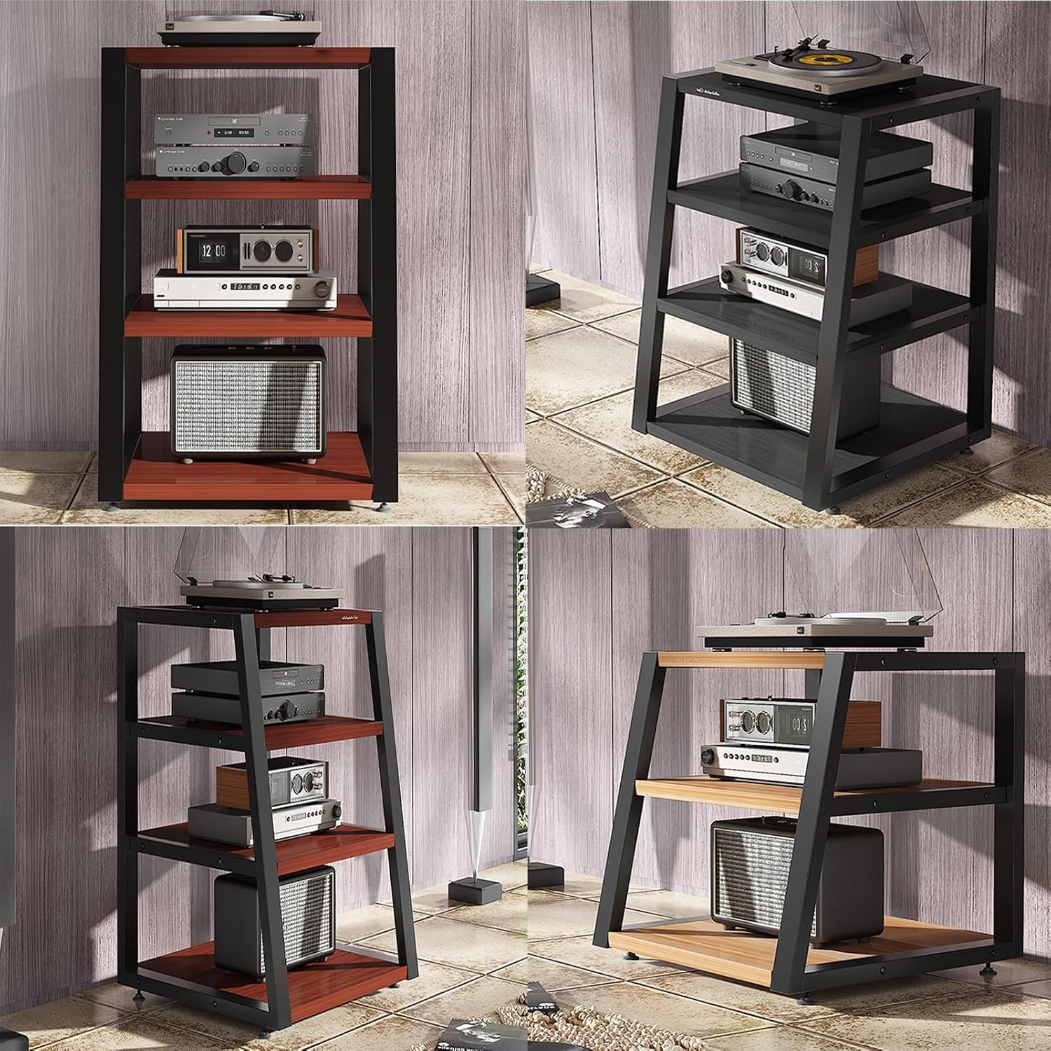 AV Cabinet Audio Rack Media Stand - Stereo Tower for Home/Office/Theater, Fits DVD Players & Audio Equipment, Stylish Red Finish, 82cm/32.3in Height