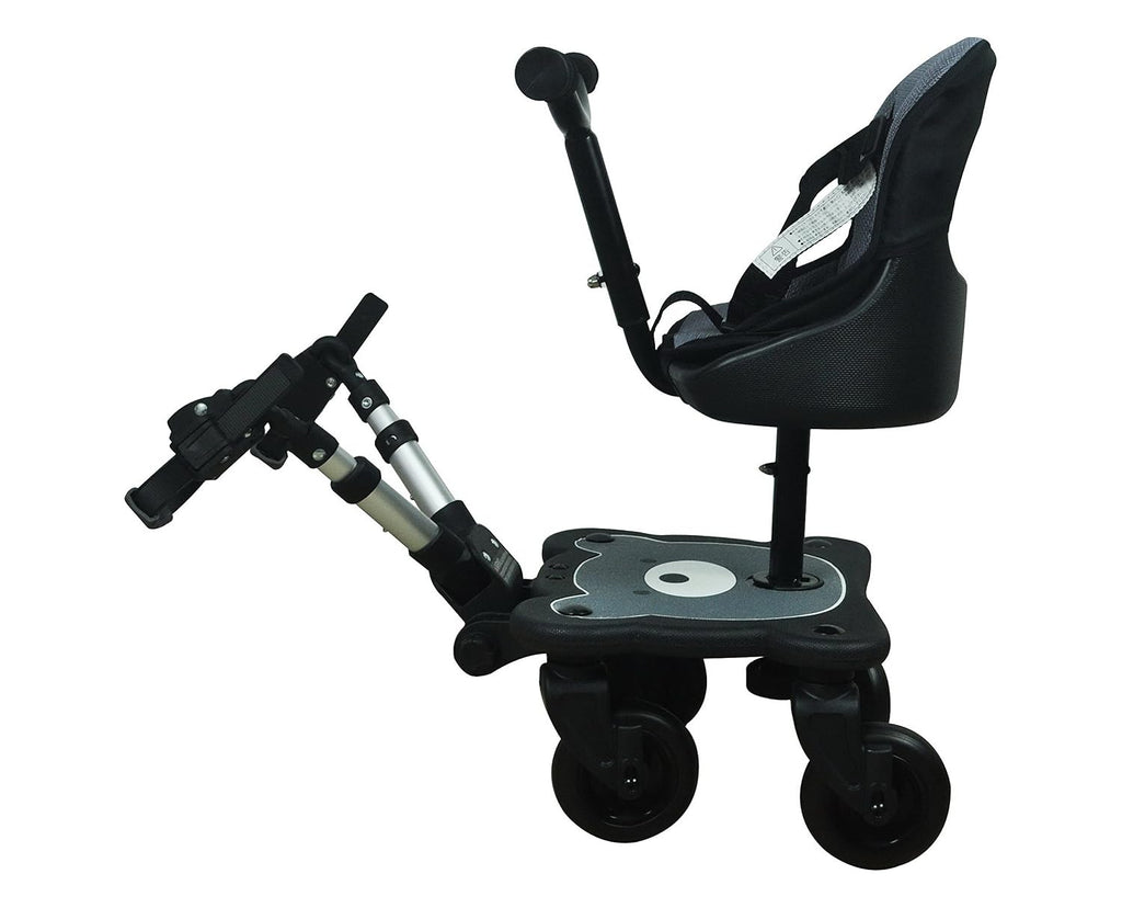 Englacha 2-in-1 Cozy 4-Wheel Rider, Black - Child Rider Stroller Attachment with Saddle Seat and Standing Platform - Universal Fit for Most Prams - Quick and Easy to Use - Designed for Safety
