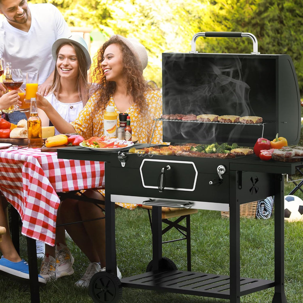 Royal Gourmet CD2030AN 30-Inch Charcoal Grill, Deluxe BBQ Smoker Picnic Camping Patio Backyard Cooking, Black, Large