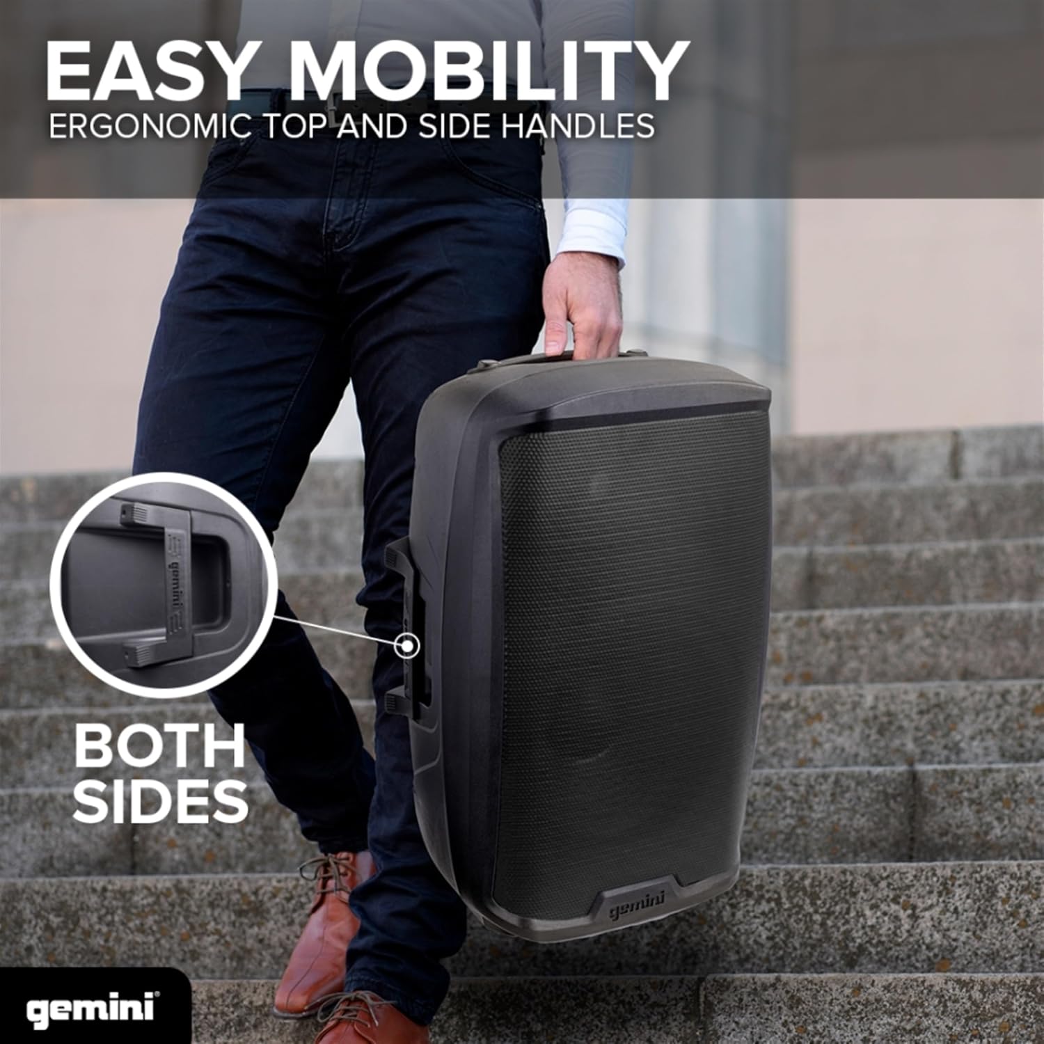 Gemini 120W Bluetooth PA Speaker with Stand – 15' Powered Loudspeaker with USB, SD, FM, Mic Input, EQ & Tripod – Pro Audio for DJs, Events, Parties & Live Shows (AS-2115BT-PK)