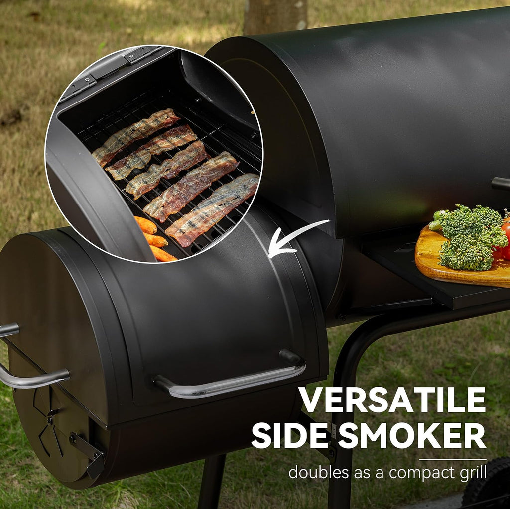 Royal Gourmet CC1830FC 28-Inch Barrel Charcoal Grill with Offset Smoker, 840 Sq. In. Cooking Area, Front Shelf, Charcoal Grill for Outdoor Grilling and Backyard Cooking, Black
