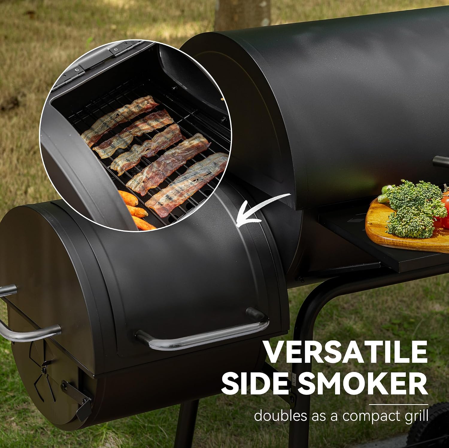 Royal Gourmet CC1830FC 28-Inch Barrel Charcoal Grill with Offset Smoker, 840 Sq. In. Cooking Area, Front Shelf, Charcoal Grill for Outdoor Grilling and Backyard Cooking, Black