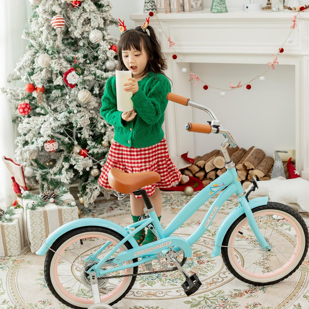 ACEGER Girls Beach Cruiser Bike for Kids 5-13 Years Old, 16' 18' 20' 24' Single Speed Kids Bicycle Included Coaster Brake, Front and Rear Reflectors, 24' 7 Speeds with Dual Brakes