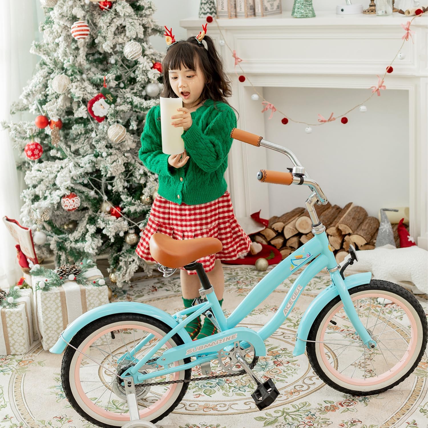 ACEGER Girls Beach Cruiser Bike for Kids 5-13 Years Old, 16' 18' 20' 24' Single Speed Kids Bicycle Included Coaster Brake, Front and Rear Reflectors, 24' 7 Speeds with Dual Brakes