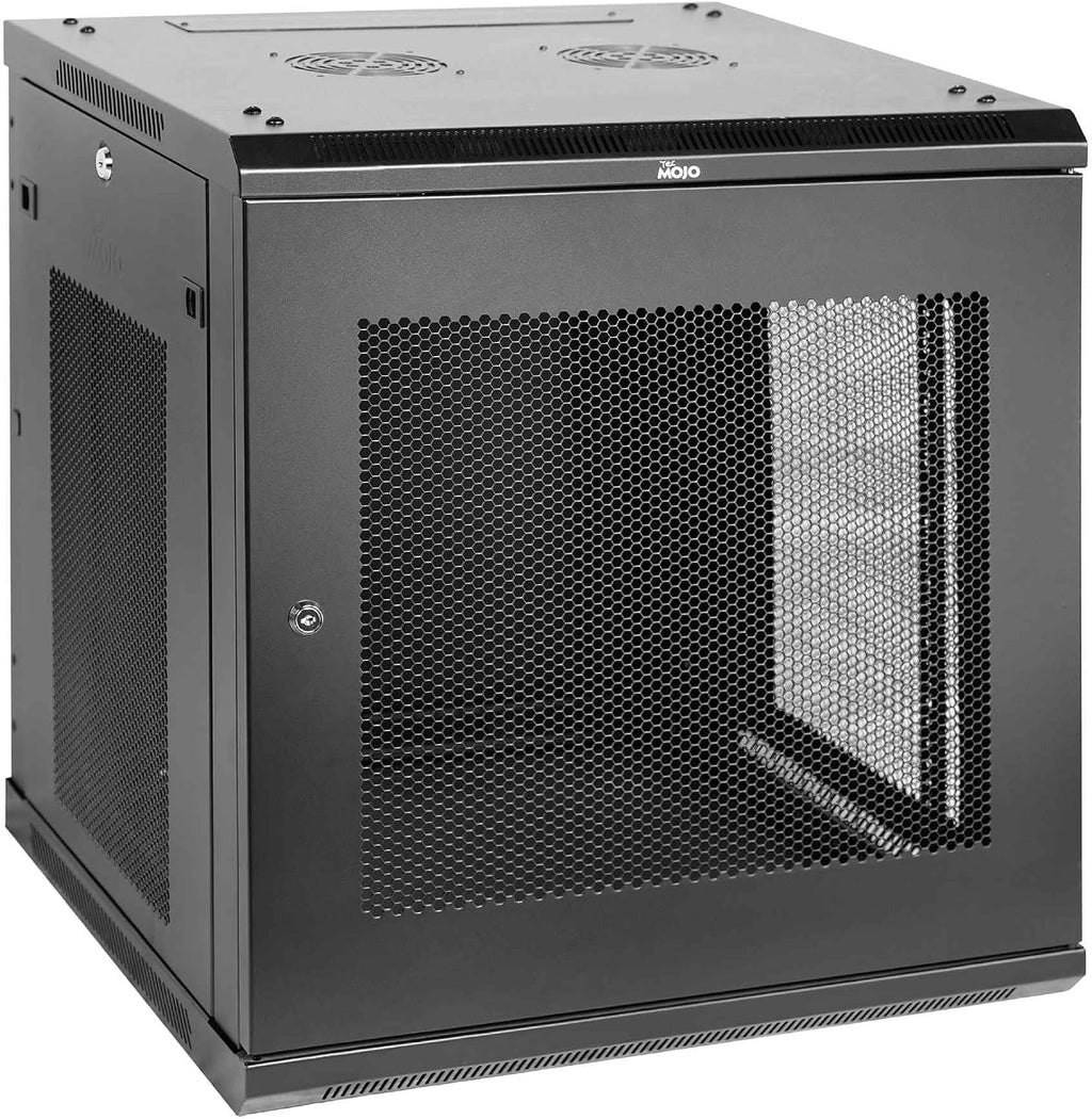 Tecmojo Elite Collection 12U Wall Mount Server Cabinet IT Network Rack Enclosure Lockable Mesh Door and Side Panels, with 2 Cooling Fans,17.7inch Depth, Hold up to 176Lbs,Black