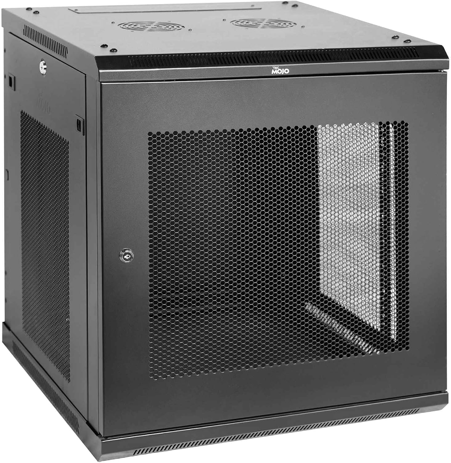 Tecmojo Elite Collection 12U Wall Mount Server Cabinet IT Network Rack Enclosure Lockable Mesh Door and Side Panels, with 2 Cooling Fans,17.7inch Depth, Hold up to 176Lbs,Black