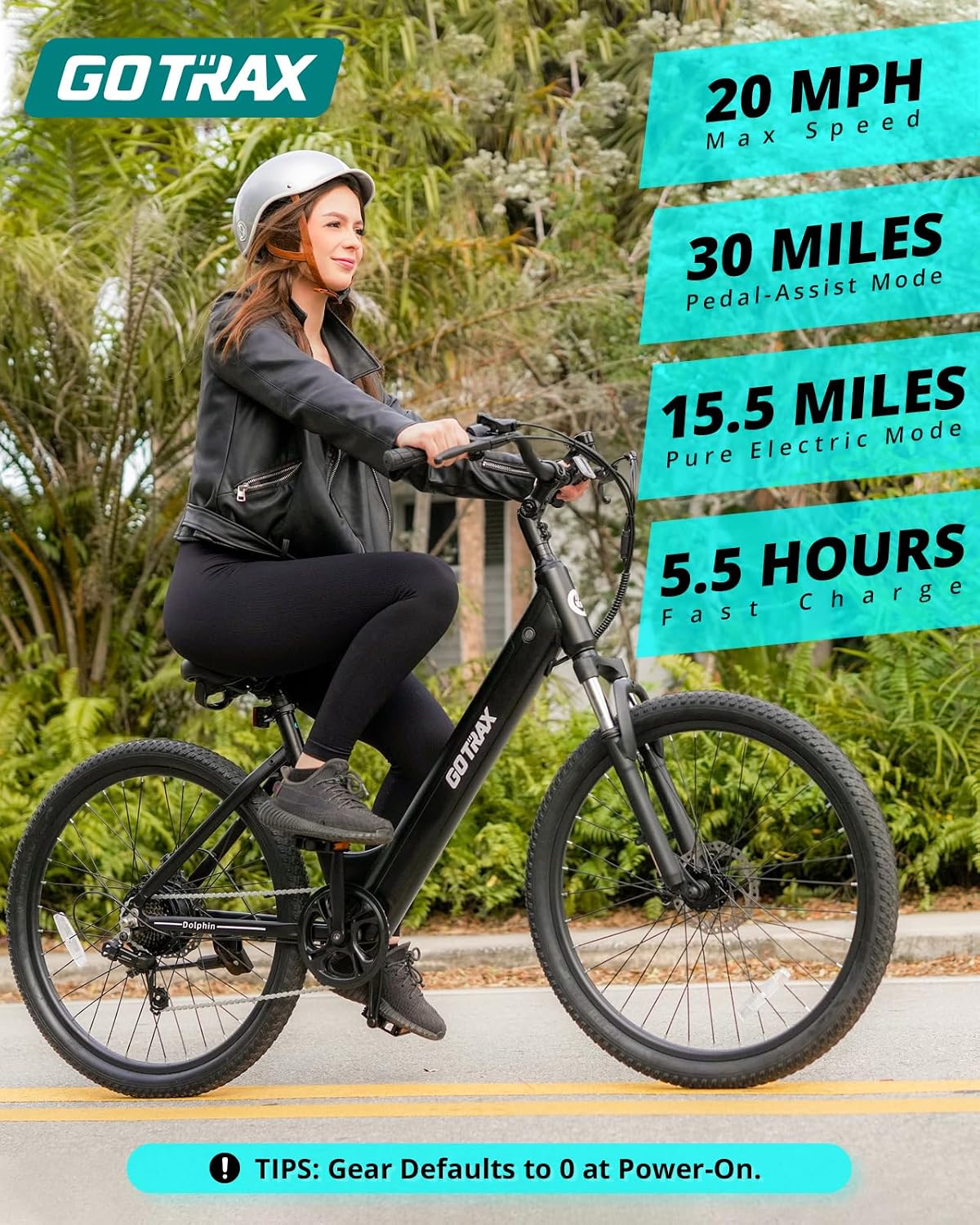 Gotrax Dolphin 26' Electric Bike, Max Range 30Miles(Pedal-assist1) & 20Mph Power by Peak 500W, 5 Pedal-Assist Levels & Front Suspension, 7-Speed&Boost Mode, City E-Bike for Adult, Step-Thru Bicycle