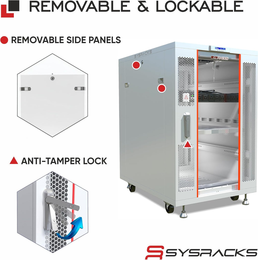 22U Server Rack Cabinet – 19' Network Rack Enclosure, 35' Deep Floor Standing Data Rack with Locking Glass Door, Cooling Fans, PDU & Shelf for Servers, Switches and Patch Panels