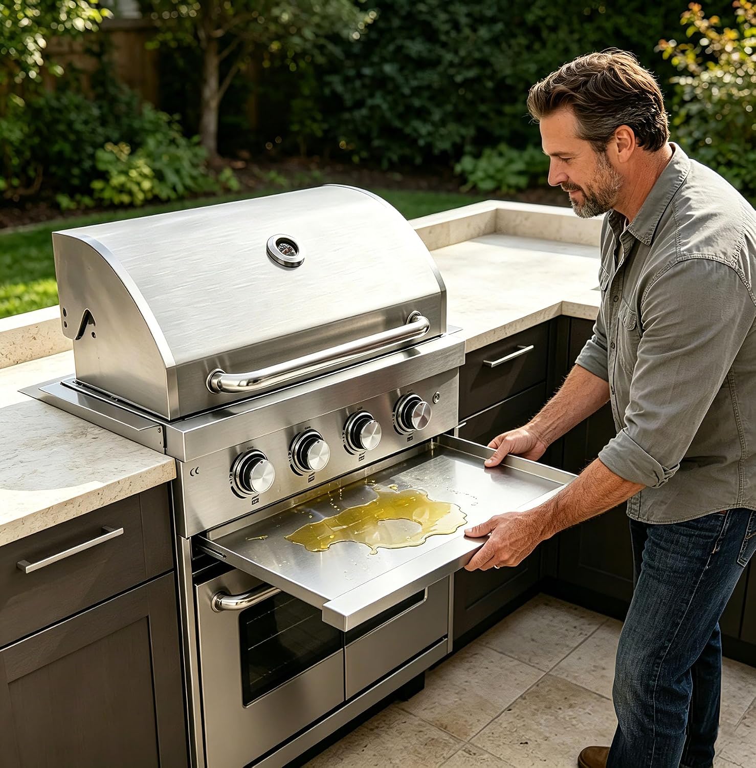 28-inch Built-in Gas Grill, 4 Burner Propane Gas Grill 48,400 BTU, 304 Stainless Steel, Charcoal and Propane Gas Dual Fuel for Patio Backyard Parties Barbecue