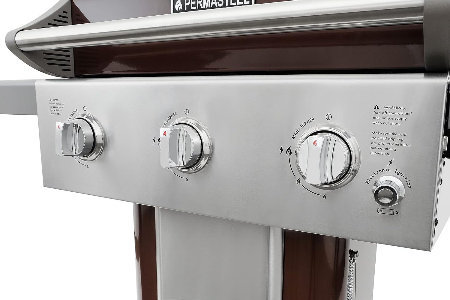 Permasteel 3-Burner Propane Gas Grill, 30,000 BTUs BBQ Grill with Cast Iron Grates, Foldable Side Tables & Tool Hooks, Outdoor Grill, Mocha