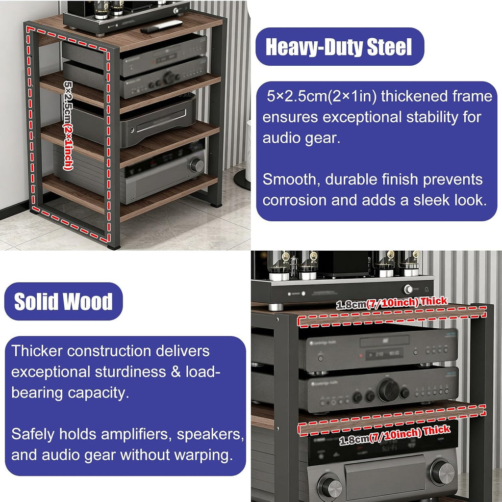 YLLFFLL Home Audio Rack with Wheels 3 4 5 Tier, Floor Standing Removable Stereo Cabinet Media Organizer Equipment Shelf, HiFi Stands with Height-Adjustable Shelf(W 19 7/10IN,3 Shelf)