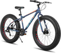 HILAND 24 26 Inch Fat Tire Mountain Bike for Men and Women, High Carbon Steel Frame Beach and Snow Wide Tire Adult Bicycle, 7-Speed and Dual-Disc Brake MTB