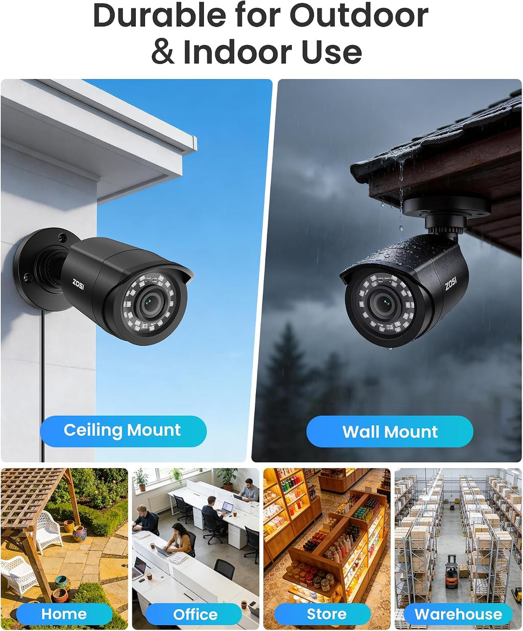 ZOSI 3K Lite 8CH Home Security Camera System Outdoor Indoor,AI Human/Vehicle Detection,Night Vision,H.265+ 5MP Lite 8 Channel CCTV DVR,8pcs 1080P 1920TVL Surveillance Bullet Cameras (No Hard Drive)