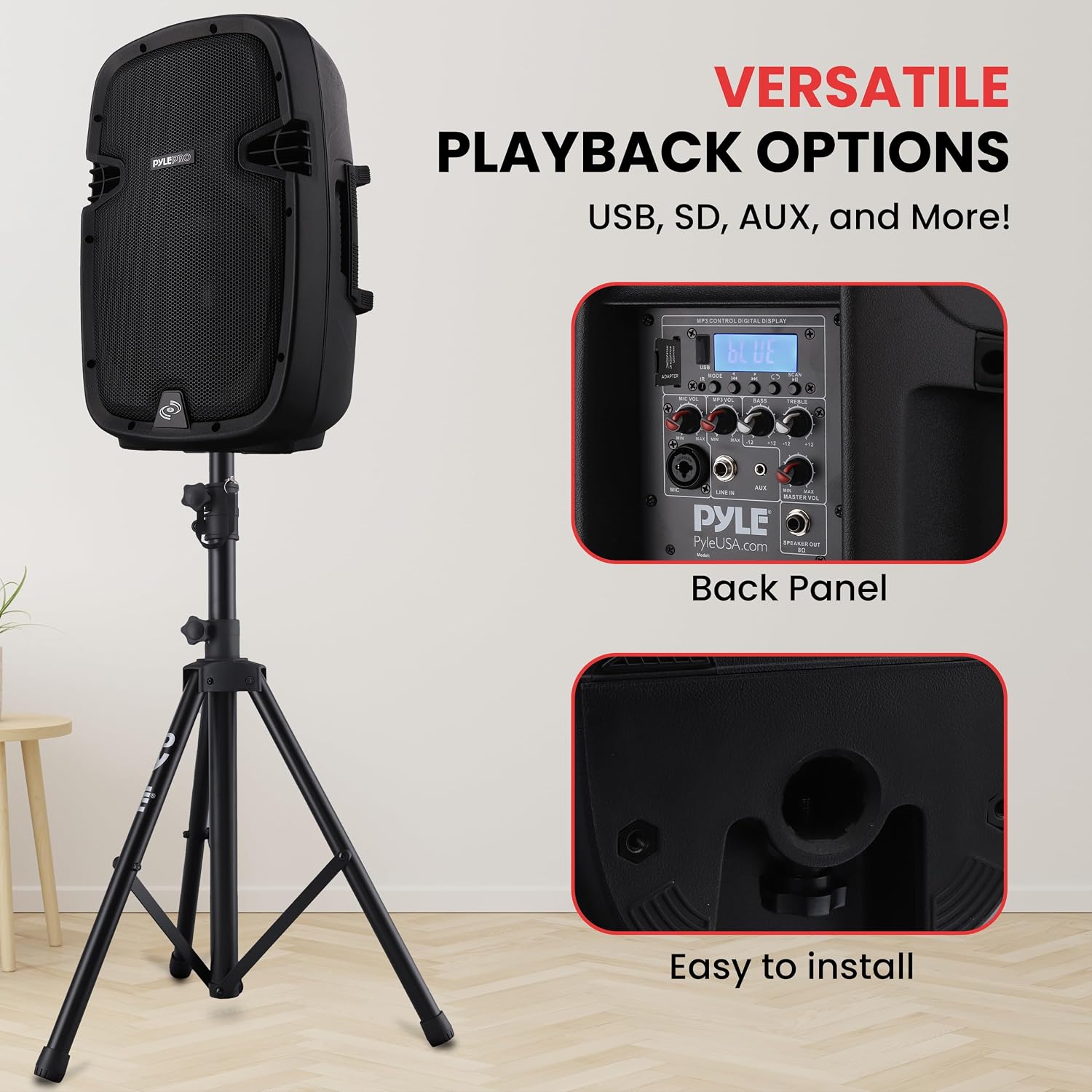Pyle 10' Wireless Portable PA system - 1000W High Powered Bluetooth Compatible Active + Passive Pair Outdoor Sound Speakers w/ USB SD MP3 AUX - 35mm Mount, 2 Stands, Microphone, Remote - PPHP1049KT