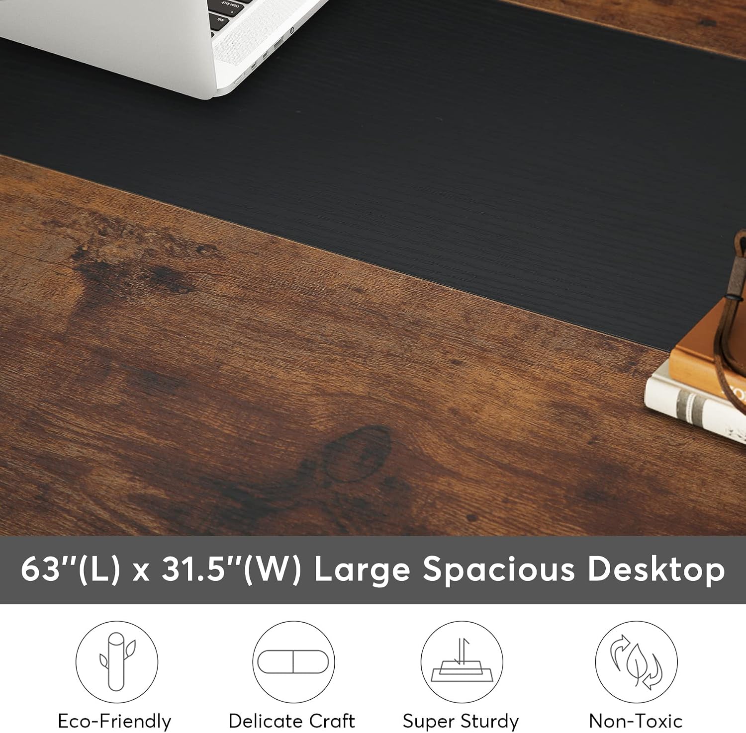 Tribesigns Modern Computer Desk, 63 x 31.5 inch Large Office Desk Computer Table Study Writing Desk Workstation for Home Office, Rustic/Black
