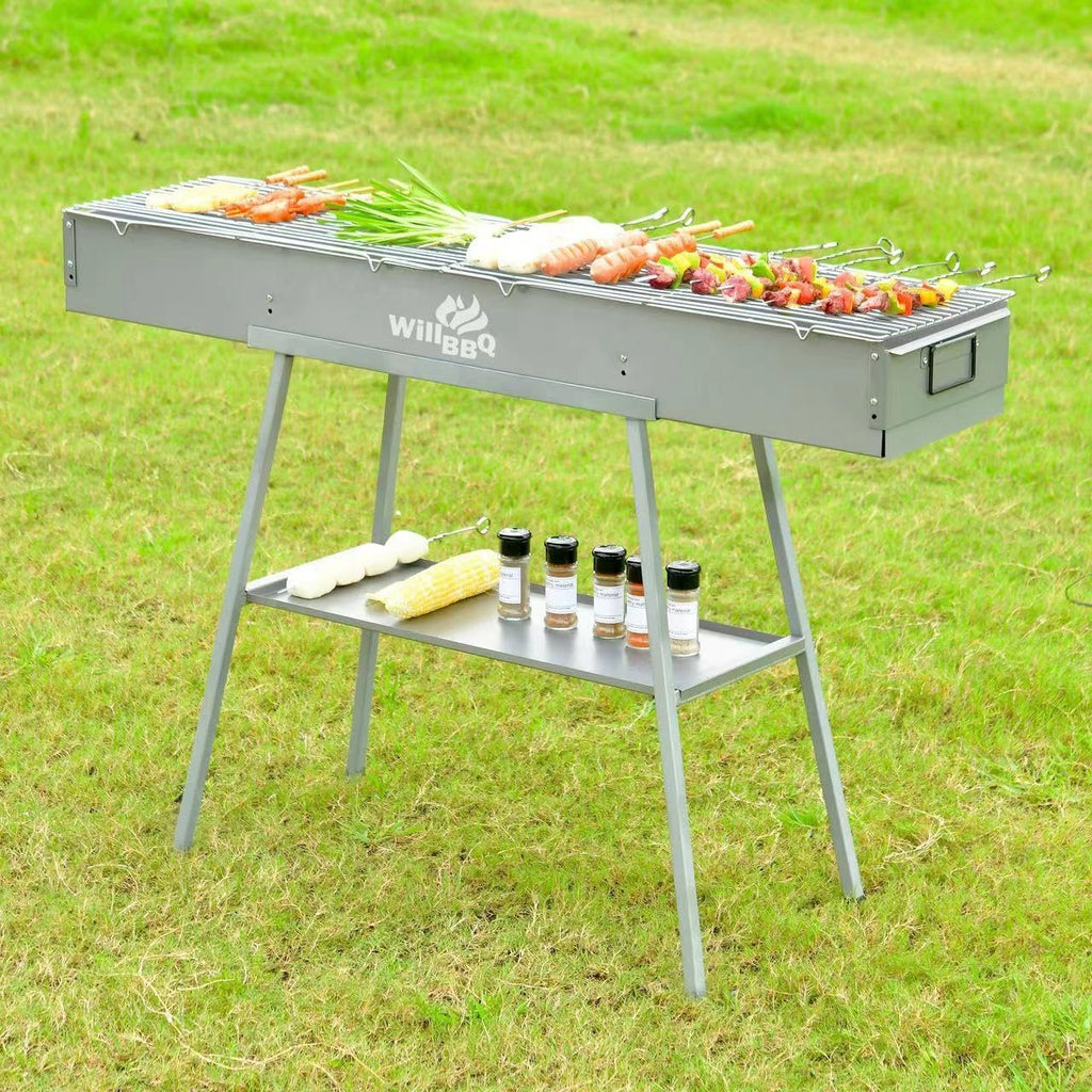 WILLBBQ Charcoal Grill Tailgate Parties, Patio, Beach Barbecues, Backyard Gatherings,Alloy Steel BBQ Barbecue Outdoor Grilling with Durable Support Frame and Dual Adjustable Vents (39.4x10.3x5.1 inch)