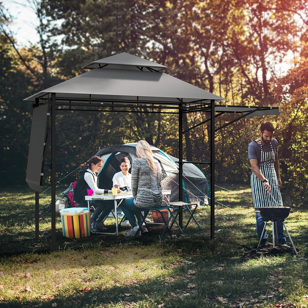 Tangkula 13.5x4 Ft Grill Shelter With Dual Side Awnings, Double Tiered BBQ With Shelves, Heavy-Duty Steel Frame, CPAI-84 Fire-Resistant Patio & Garden Gazebo