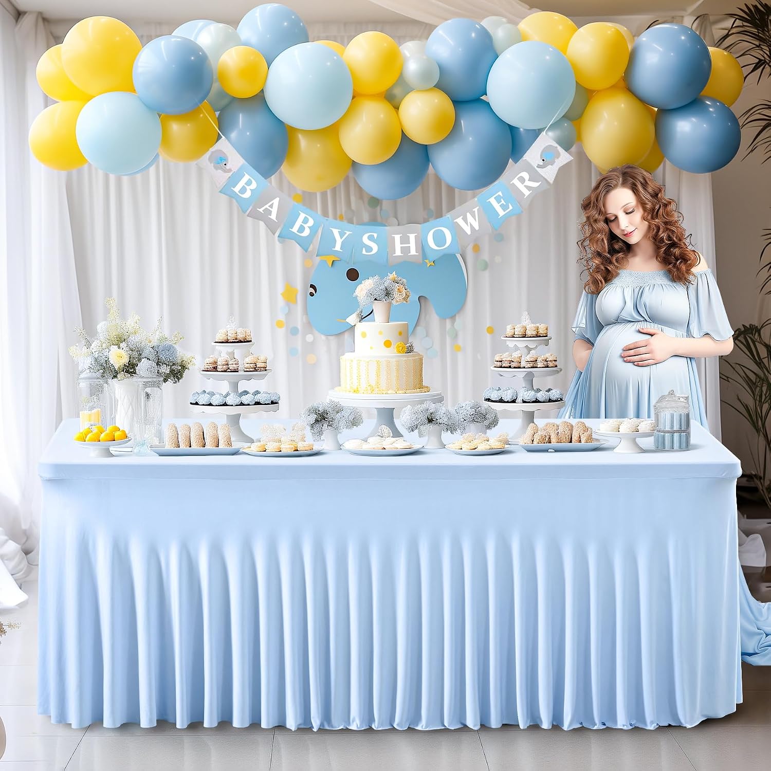 Shillance Baby Blue Spandex Table Covers 8ft, 6 Packs Fitted Table Covers for 6 Foot Tables Stretch Spandex Table Skirts Rectangle Tables for Event, Wedding, Banquet & Parties