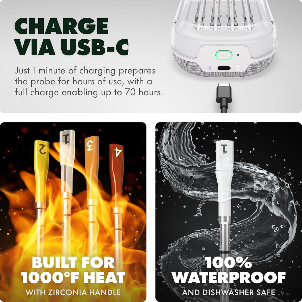 CHEF iQ Sense | Smart Wireless Meat Thermometer | 4 Ultra-Thin Probes | WiFi Unlimited Range | 1000°F Heat Safe | 5 Sensors | BBQ, Grill, Oven, Smoker, Air Fryer | Gen3