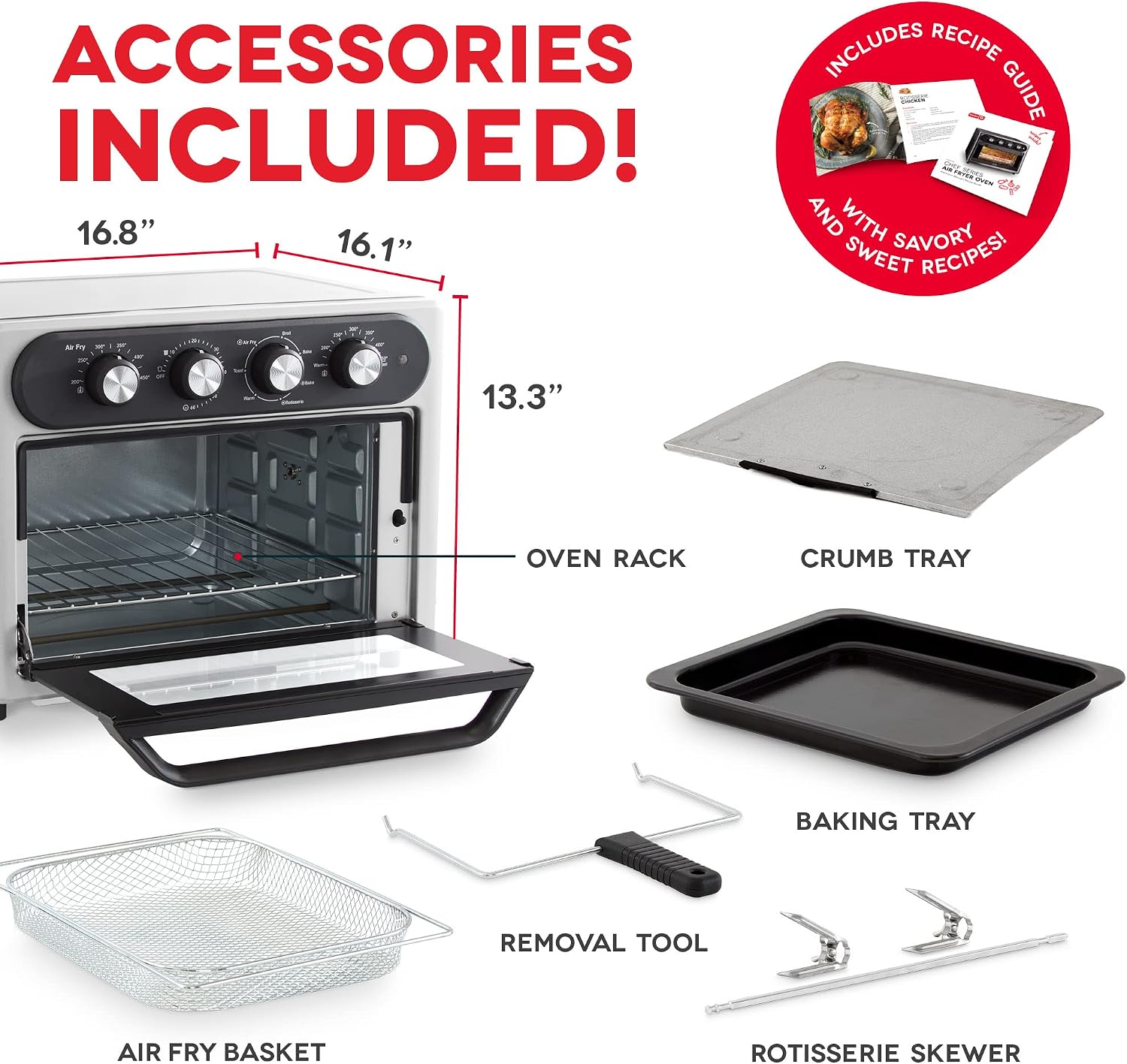 Dash Chef Series Air Fryer Oven - Convection Toaster Cooker & Electric Fry Oven - Has AirCrisp® Technology & Versatile Cooking Functions - 7-in-1 Convection - Stainless Steel