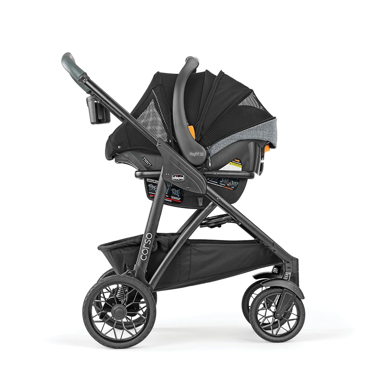 Chicco Corso Primo ClearTex Modular Travel System, Corso Primo Modular Stroller with KeyFit 35 Zip ClearTex Infant Car Seat and Base, Aspen/Black