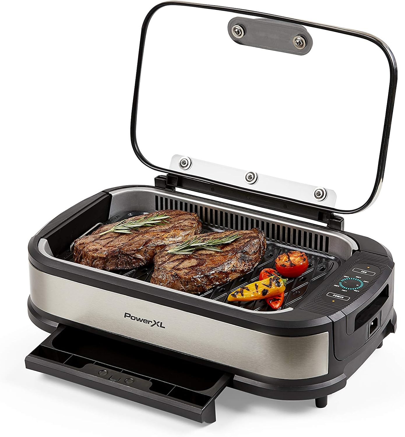 PowerXL Smokeless Grill with Tempered Glass Lid and Turbo Speed Smoke Extractor Technology. Make Tender Char-grilled Meals...