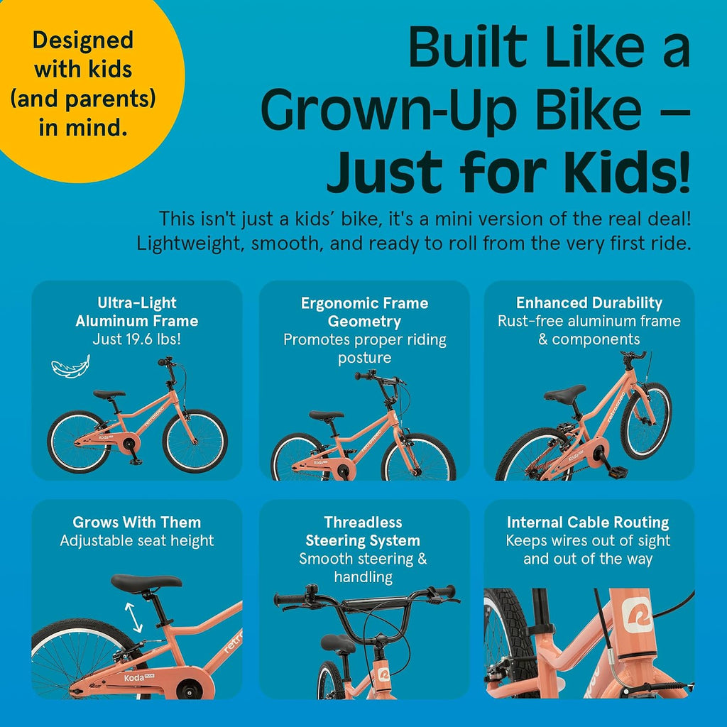 Retrospec Koda Plus Kids Bike for Boys & Girls Ages 6-8 Years - Children's Bicycle, Adjustable Seat & Handlebars
