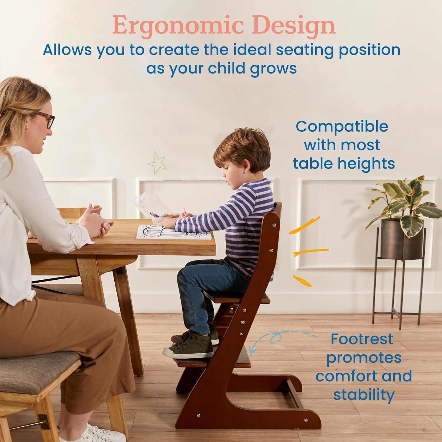 ECR4Kids Grows with Me Chair, Transitional Chair, Dark Walnut