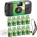 Fujifilm QuickSnap Flash 400 Disposable 35mm Camera + Hand Strap + Quality Photo Microfiber Cloth (10 Pack)