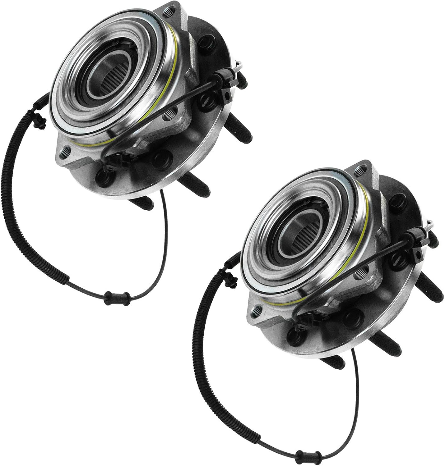 TRQ Front Left and Right Wheel Bearing and Hub Assembly 2 Piece Set for 4 Wheel Drive Single Rear Wheel Models ONLY Compatible with 2011-2016 Ford F250/F350 Super Duty 4x4 SRW