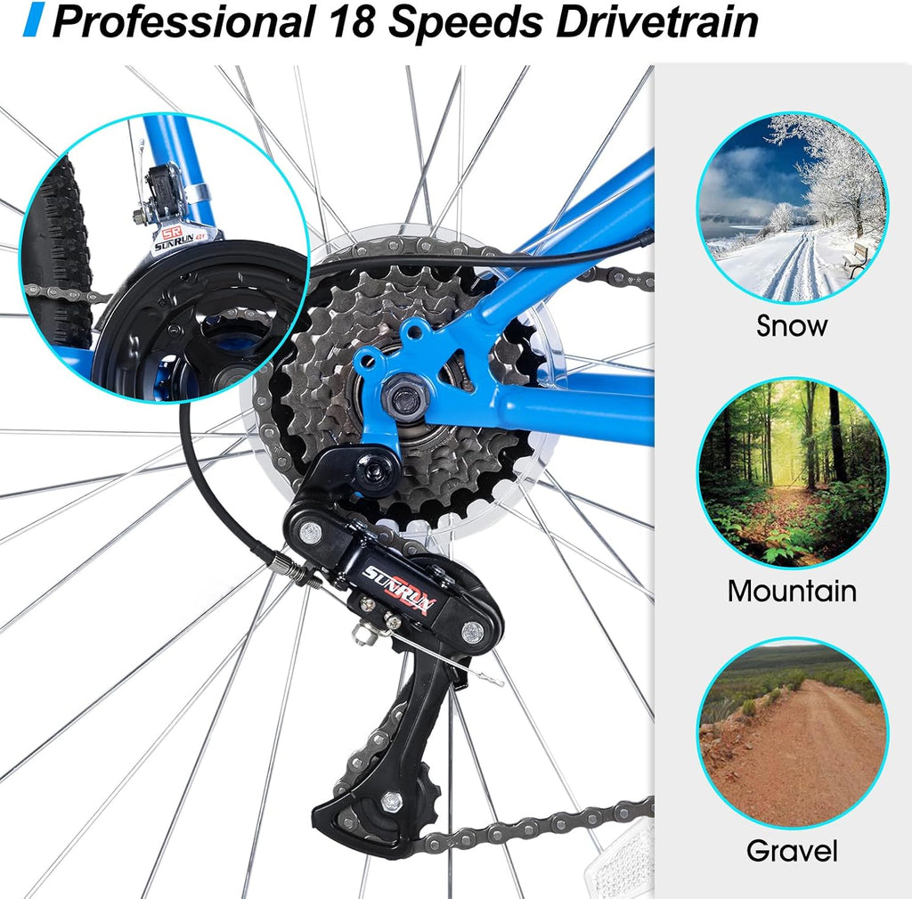 HILAND 26 27 Inch Mountain Bike, Mens Womens MTB with 18 Speeds, High-Tensile Steel Frame, V Brake, Hardtail Bicycle for Adults