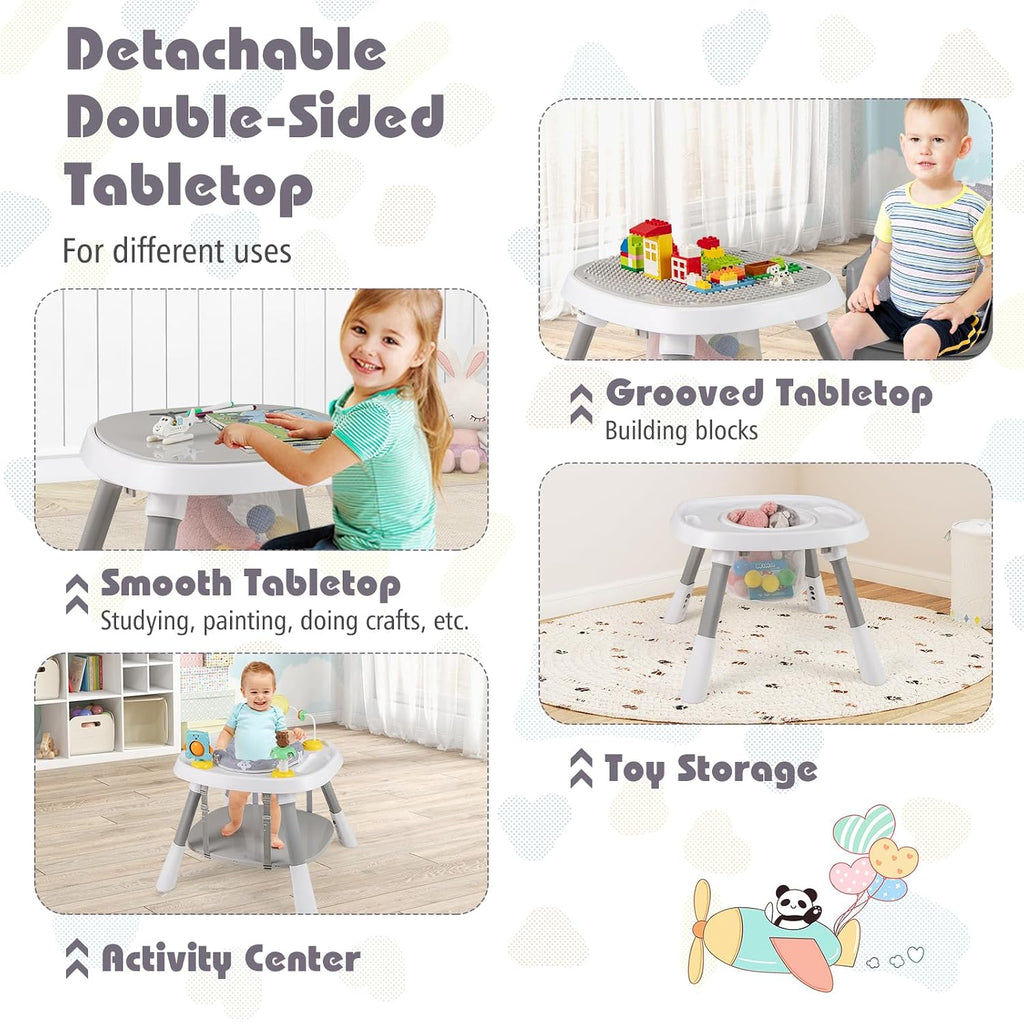 KOTEK 16 in 1 Convertible High Chair, Baby Highchair & Activity Center, Booster Seat, Building Block Table, Toddler Chair with 5-Point Harness, Removable Tray & Cushion (Gray)