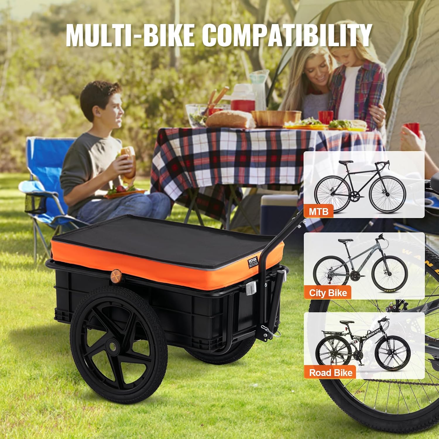 VEVOR Bike Cargo Trailer, 88/100/160 lbs Load Capacity, Heavy-Duty Bicycle Wagon Cart, Foldable Compact Storage with Universal Hitch
