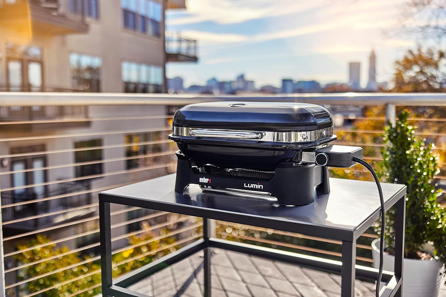 Weber Lumin Portable Electric Grill, Black – High‑Heat Outdoor BBQ Reaching 600°F for Searing, Smoking, Steaming & Warming – Ideal for Samll Spaces & Travel