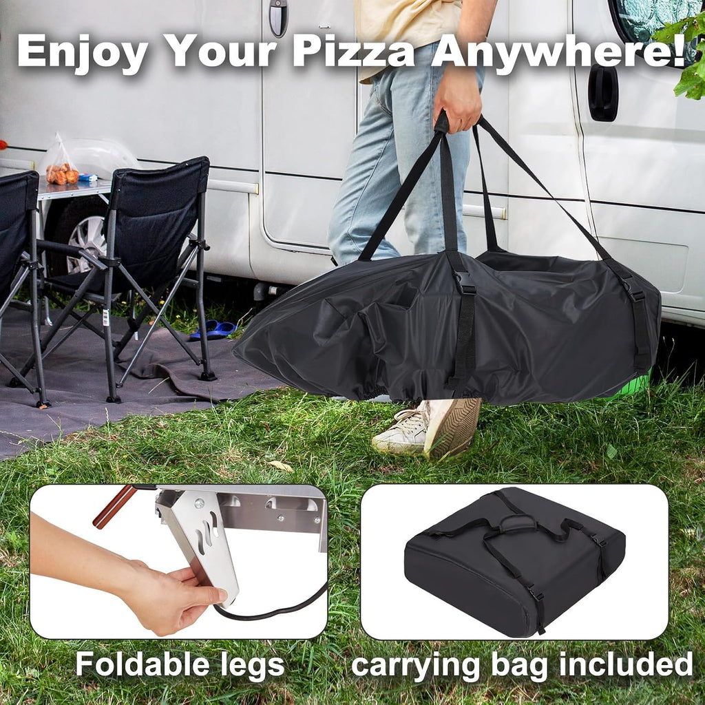 MELLCOM 20 Inch Outdoor Gas Pizza Oven, 360° Auto Rotating Pizza Stone with Pull Out Handle, Includes Pizza Peel & Carry Bag, Portable Stainless Steel Propane Pizza Oven for Backyard, Camping, Grill