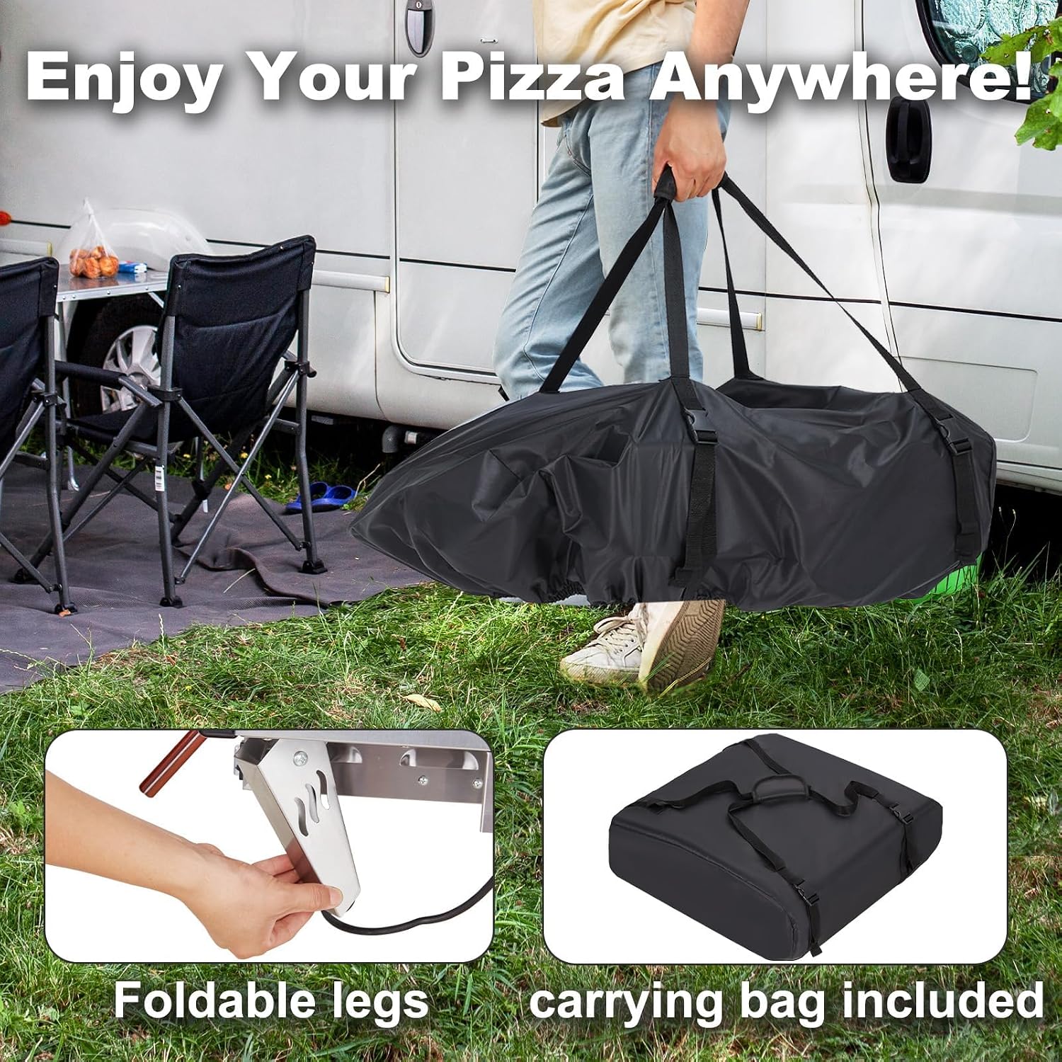 MELLCOM 20 Inch Outdoor Gas Pizza Oven, 360° Auto Rotating Pizza Stone with Pull Out Handle, Includes Pizza Peel & Carry Bag, Portable Stainless Steel Propane Pizza Oven for Backyard, Camping, Grill