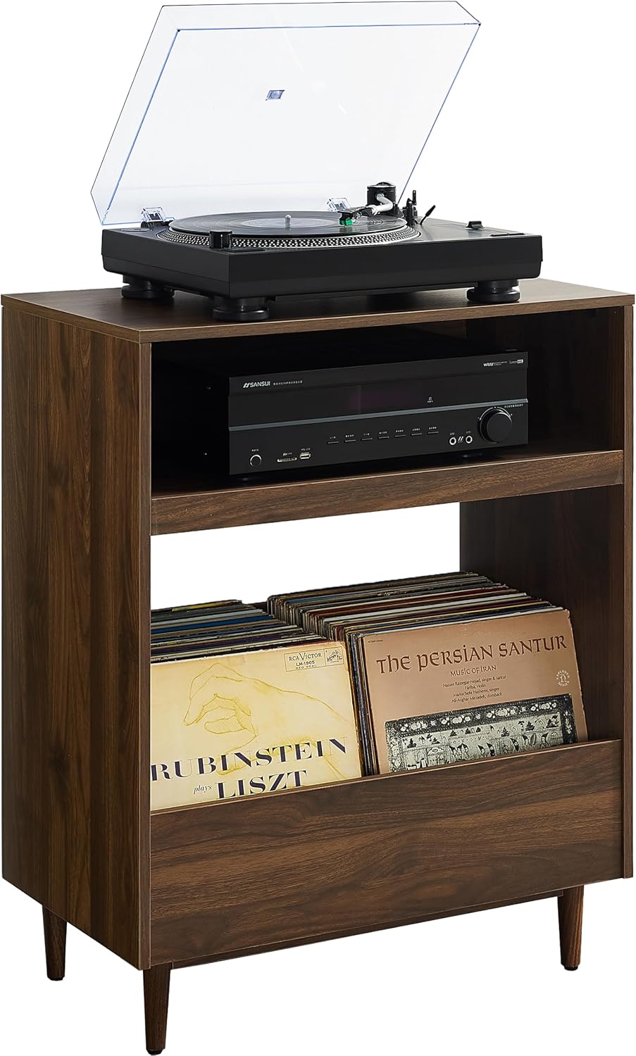 Crosley Furniture Liam Turntable Record Player Stand with Storage for Vinyl Records, Mid Century Modern, Walnut