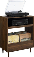 Crosley Furniture Liam Turntable Record Player Stand with Storage for Vinyl Records, Mid Century Modern, Walnut
