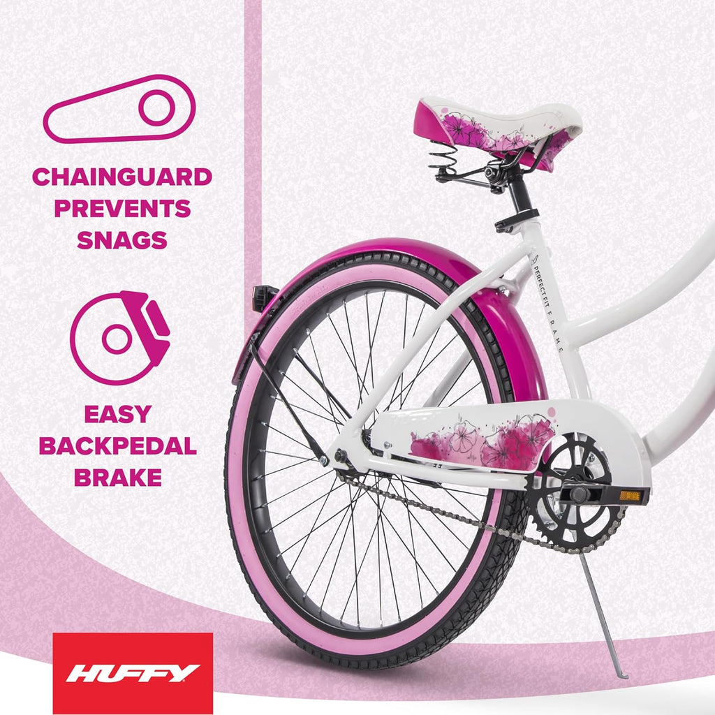 Huffy Cruiser Bike, Fairmont or Woodhaven Model, 20/24/26 Inch Sizes, Perfect for Casual Rides, Ergonomic Design, Rear Rack and Basket on Woodhaven Model, Simple Coaster Brakes, Multiple Color Options