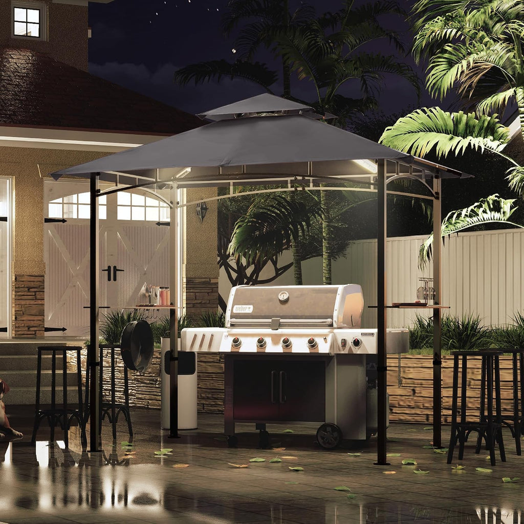MASTERCANOPY 8 x 5 Grill Gazebo Outdoor BBQ Gazebo Canopy with 2 LED Lights (Dark Gray)