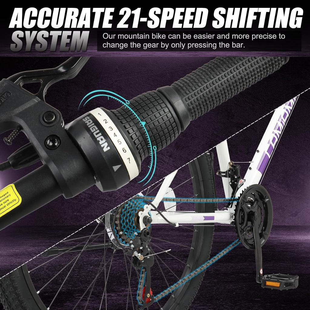 CamPingSurvivals 20/24/26 Inch Mountain Bike for Men/Women, Adult Bicycle with Professional 7 or 21 Speed Shifting, Double Shock Effect, Comfort Saddle and Pretty Look
