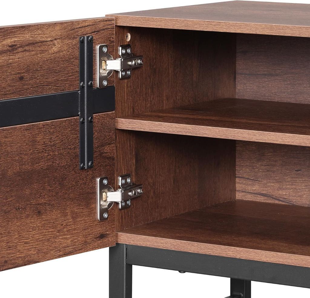 WAMPAT Modern TV Stand for 50-75 Inch TVs, Wood Entertainment Center with Metal Base Storage Cabinets, Media TV Console for Living Room, Brown, 2Pcs