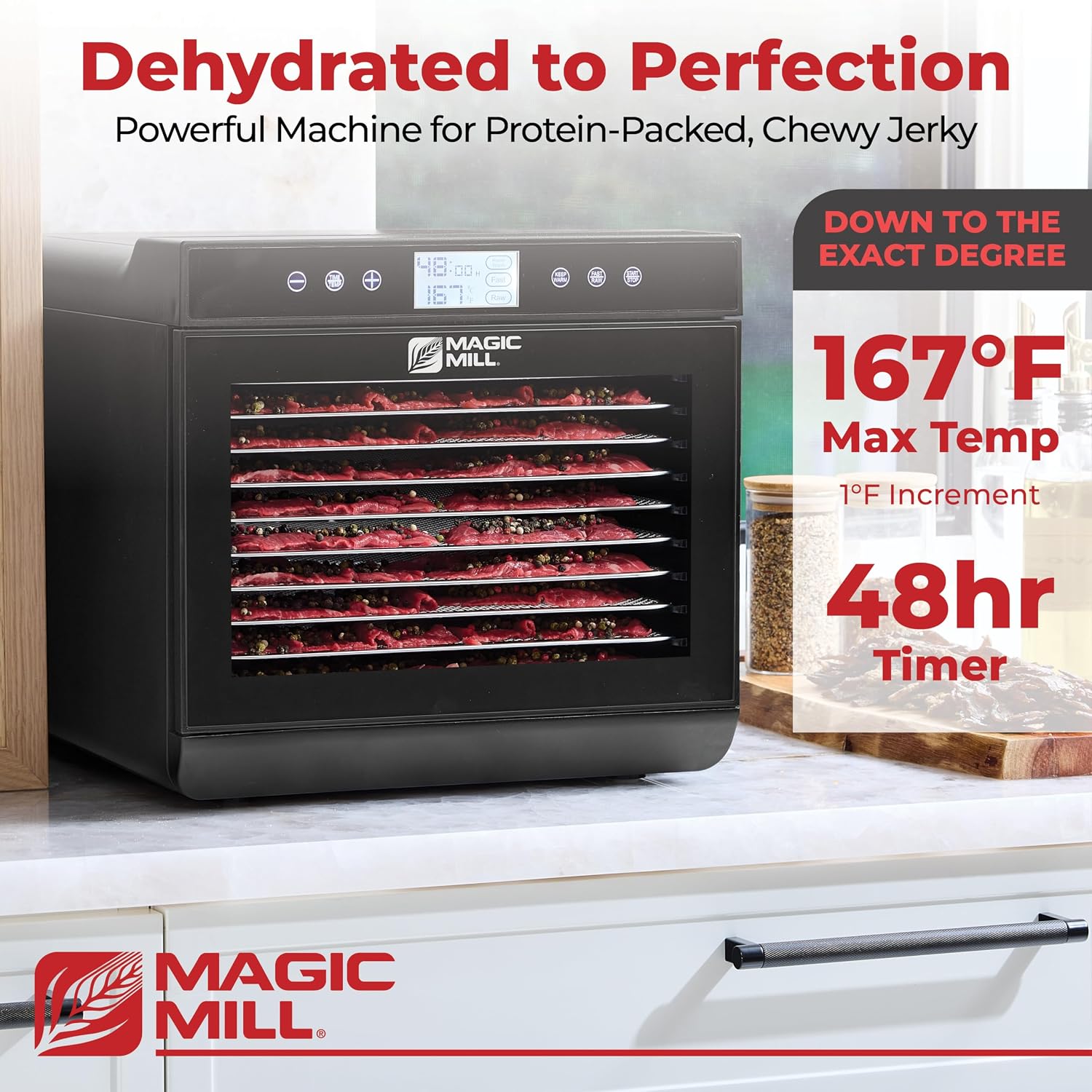 Magic Mill Premium Food Dehydrator Machine (10 Extra-Large Stainless Steel Trays) 700W Dryer for Beef Jerky, Fruits, Vegetables, Dog Treats, 48 Hour Digital Timer - 95°-167° Temperature Control