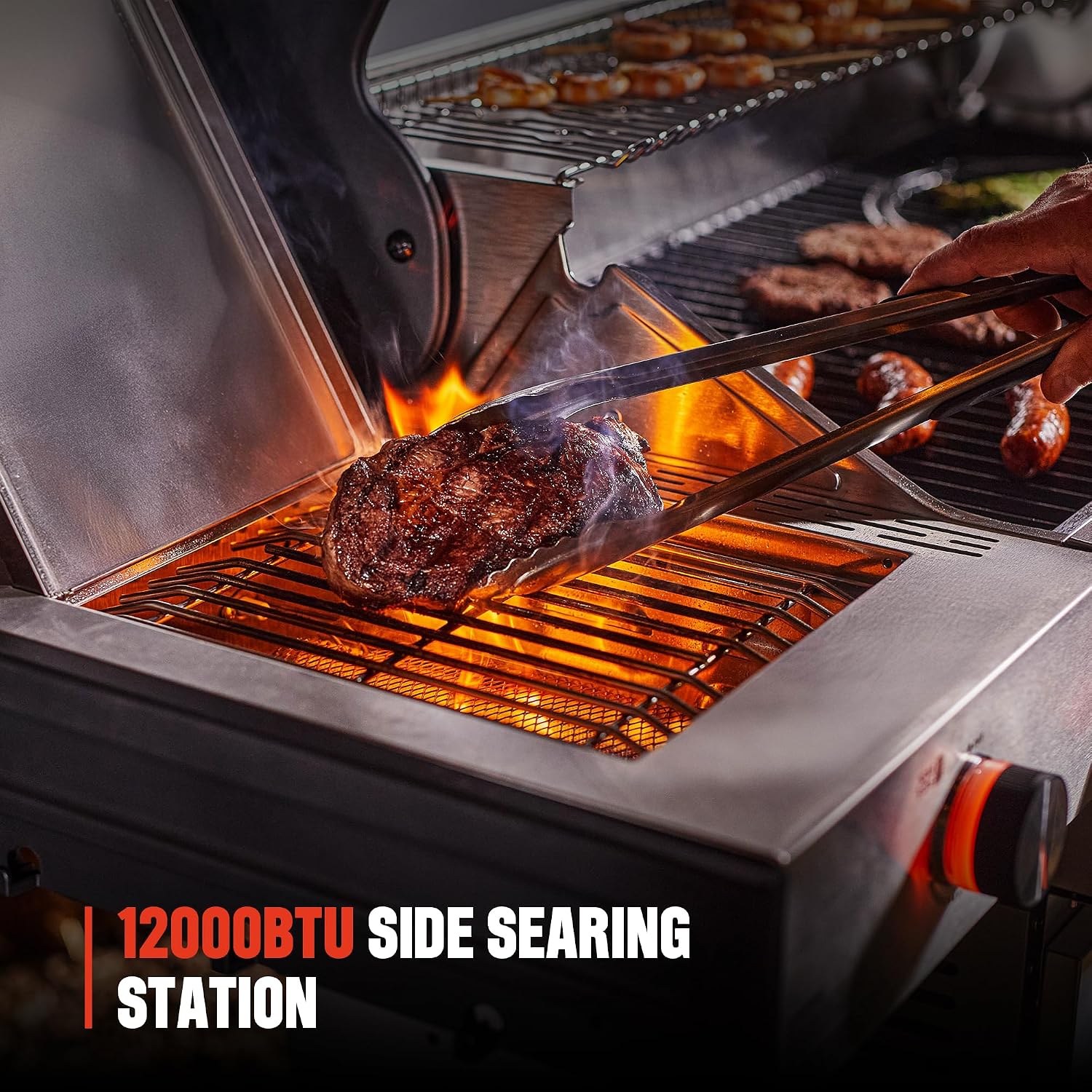 Monument Grills 6+1 Burner Smart Tech Propane Gas Grill, Denali 605Pro Stainless Steel Grill 78,000 BTU Outdoor Patio Barbecue Grill with Side Sear Burner, Knob Control, Cover and Rotisserie Kit