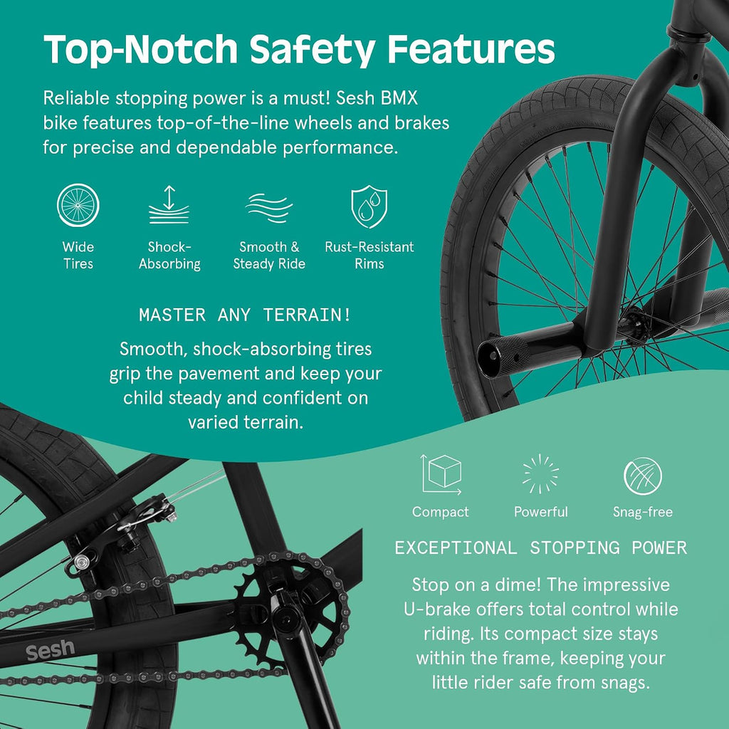 Retrospec Sesh 20' Kids BMX Bike - Freestyle Youth Bicycle for Boys and Girls With Removable Axle Pegs, U-Brake, Threadless Steering and Shock-Absorbing Tires for Children Ages 6-11 Years Old