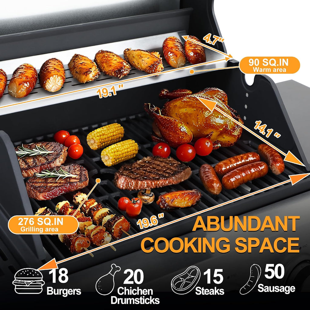 39000 BTU Output Propane Gas Grill with Side Burner and 3 Main Burners - Double-layer Stainless Steel Lid, Cast Iron Grids, Easy-Clean Grease Management & Even Heat Distribution for Perfect BBQs