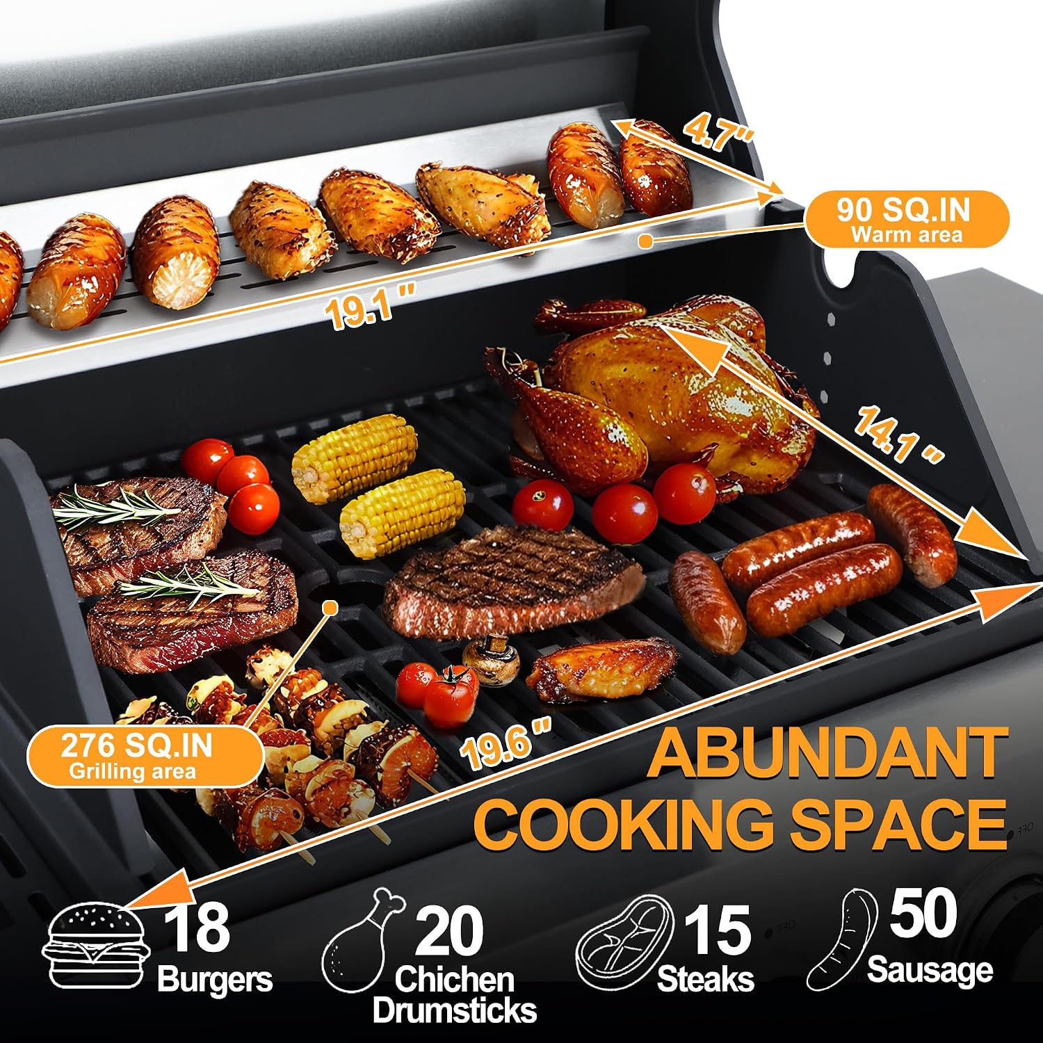 39000 BTU Output Propane Gas Grill with Side Burner and 3 Main Burners - Double-layer Stainless Steel Lid, Cast Iron Grids, Easy-Clean Grease Management & Even Heat Distribution for Perfect BBQs